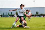 16 August 2025; Kellie Brennan of Athlone Town in action against Aisling Spillane of Peamount United during the Sports Direct Women's FAI Cup quarter-final match between Peamount United and Athlone Town at Greenogue Park in Newcastle, Dublin. Photo by Tyler Miller/Sportsfile