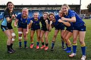 16 August 2025; Leinster and Mullingar players, from left, Jane Charles, Éabha O'Mahony, Lillie Harney, Jessica Briody, Orlagh O'Brien, Gráinne Cleary and Orla Rijksen after their side's victory in the PwC U-18 Girls Interprovincial Series match between Leinster and Munster at Energia Park in Dublin. Photo by Shauna Clinton/Sportsfile