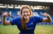 16 August 2025; Game-winning try-scorer Orlagh O'Brien of Leinster celebrates after her side's victory in the PwC U-18 Girls Interprovincial Series match between Leinster and Munster at Energia Park in Dublin. Photo by Shauna Clinton/Sportsfile
