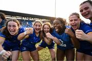 16 August 2025; Leinster players, including game-winning try-scorer Orlagh O'Brien, centre, celebrate after the PwC U-18 Girls Interprovincial Series match between Leinster and Munster at Energia Park in Dublin. Photo by Shauna Clinton/Sportsfile
