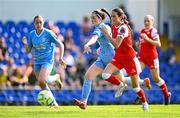 16 August 2025; Isabella Marie Flocchini of Treaty United in action against Eve Conheady of DLR Waves during the Sports Direct Women's FAI Cup quarter-final match between DLR Waves and Treaty United at UCD Bowl in Dublin. Photo by Seb Daly/Sportsfile