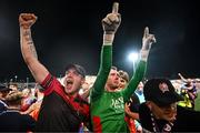 16 August 2025; Drogheda United goalkeeper Luke Dennison celebrates after the Sports Direct Men’s FAI Cup third round match between Derry City and Drogheda United at The Ryan McBride Brandywell Stadium in Derry. Photo by Stephen McCarthy/Sportsfile