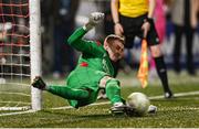 16 August 2025; Drogheda United goalkeeper Luke Dennison saves the first penalty in the penalty shootout of the Sports Direct Men’s FAI Cup third round match between Derry City and Drogheda United at The Ryan McBride Brandywell Stadium in Derry. Photo by Stephen McCarthy/Sportsfile