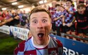 16 August 2025; Conor Kane of Drogheda United celebrates after the Sports Direct Men’s FAI Cup third round match between Derry City and Drogheda United at The Ryan McBride Brandywell Stadium in Derry. Photo by Stephen McCarthy/Sportsfile