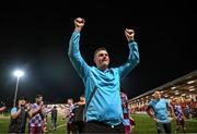16 August 2025; Drogheda United manager Kevin Doherty celebrates after the Sports Direct Men’s FAI Cup third round match between Derry City and Drogheda United at The Ryan McBride Brandywell Stadium in Derry. Photo by Stephen McCarthy/Sportsfile
