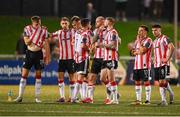 16 August 2025; Derry City players react during the penalty shootout of the Sports Direct Men’s FAI Cup third round match between Derry City and Drogheda United at The Ryan McBride Brandywell Stadium in Derry. Photo by Stephen McCarthy/Sportsfile