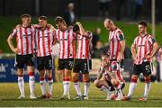 16 August 2025; Derry City players react during the penalty shootout of the Sports Direct Men’s FAI Cup third round match between Derry City and Drogheda United at The Ryan McBride Brandywell Stadium in Derry. Photo by Stephen McCarthy/Sportsfile