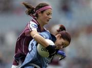 3 October 2004; Ashling McCormack, Dublin, in action against Ann-Marie McDonagh, Galway. TG4 Ladies Senior Football All-Ireland Final, Dublin v Galway, Croke Park, Dublin. Picture credit; Brian Lawless / SPORTSFILE