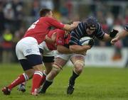3 October 2004; Paul O'Connell, Munster, in action against Mark Taylor, left, and Tal Selley, Llanelli Scarlets. Celtic League 2004-2005, Munster v Llanelli Scarlets, Thomond Park, Limerick. Picture credit; Brendan Moran / SPORTSFILE