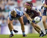 3 October 2004; Aine Gilmore, Galway, in action against Angie McNally, Dublin. TG4 Ladies Senior Football All-Ireland Final, Dublin v Galway, Croke Park, Dublin. Picture credit; Brian Lawless / SPORTSFILE