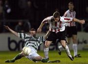 8 October 2004; Mark O'Brien, Shamrock Rovers, in action against Eamon Doherty, Derry City. eircom league, Premier Division, Shamrock Rovers v Derry City, Richmond Park, Dublin. Picture credit; Brian Lawless / SPORTSFILE