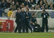 9 October 2004; Republic of Ireland management team, manager Brian Kerr, assistant manager Noel O'Reily and coach Chris Hughton, at the final whistle. FIFA World Cup 2006 Qualifier, France v Republic of Ireland, Stade de France, Paris, France. Picture credit; Brendan Moran / SPORTSFILE