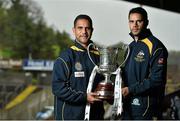 18 October 2013; Australia manager Michael O'Loughlin, right, and captain Daniel Wells hold the Cormac McAnallen Perpetual Trophy during a press briefing ahead of their Irish Daily Mail International Rules first test against Ireland on Saturday. Irish Daily Mail International Rules Press Briefing, Kingspan Breffni Park, Cavan. Picture credit: Barry Cregg / SPORTSFILE