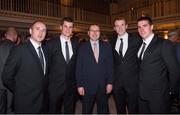 17 October 2013; Lloyd O'Shea, centre, with Tipperary players, from left to right, Eoin Kelly, Paul Curran, Lar Corbett and Patrick Maher in attendance at a reception for the Celtic Champions Classic Super Hurling 11s. Drake Hotel, Chicago, USA. Picture credit: Ray McManus / SPORTSFILE