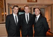 17 October 2013; Tipperary players, from left to right, Paul Curran, Lar Corbett and Eoin Kelly in attendance at a reception for the Celtic Champions Classic Super Hurling 11s. Drake Hotel, Chicago, USA. Picture credit: Ray McManus / SPORTSFILE