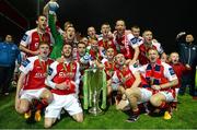 18 October 2013; St. Patrick’s Athletic players celebrate with the Airtricity League Premier Division Trophy. Airtricity League Premier Division, St. Patrick’s Athletic v Derry City, Richmond Park, Dublin. Picture credit: David Maher / SPORTSFILE