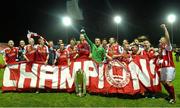 18 October 2013; St. Patrick’s Athletic players celebrate with the Airtricity League Premier Division Trophy. Airtricity League Premier Division, St. Patrick’s Athletic v Derry City, Richmond Park, Dublin. Picture credit: Dave Maher / SPORTSFILE