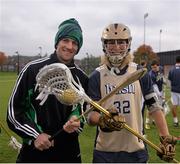 18 October 2013; Donal O'Grady, Limerick, and Henry 'Hank' Williams during a run out on the Lacrosse pitch ahead of the Celtic Champions Classic Super Hurling 11s Tournament on Sunday. Lacrosse Pitch, University of Notre Dame, Chicago, USA. Picture credit: Ray McManus / SPORTSFILE