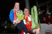 18 October 2013; Anto Flood, St. Patrick’s Athletic, celebrates with Jack Cummins, age 10, at the end of the game. Airtricity League Premier Division, St. Patrick’s Athletic v Derry City, Richmond Park, Dublin. Picture credit: David Maher / SPORTSFILE