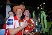 18 October 2013; Anto Flood, left, and Conor Kenna, St. Patrick’s Athletic, celebrate at the end of the game. Airtricity League Premier Division, St. Patrick’s Athletic v Derry City, Richmond Park, Dublin. Picture credit: David Maher / SPORTSFILE