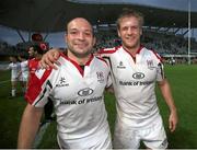 19 October 2013; Rory Best, left, and Chris Henry, Ulster, celebrate after the game. Heineken Cup 2013/14, Pool 5, Round 2, Montpellier v Ulster, Stade Yves du Manoir, Montpellier, France. Picture credit: John Dickson / SPORTSFILE