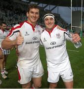 19 October 2013; Robbie Diack, left, and Rob Herring, Ulster, celebrate after the game. Heineken Cup 2013/14, Pool 5, Round 2, Montpellier v Ulster, Stade Yves du Manoir, Montpellier, France. Picture credit: John Dickson / SPORTSFILE