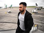 20 August 2025; Roberto Lopes of Shamrock Rovers boards the plane at Dublin airport ahead of the team's departure to Portugal for their UEFA Conference League Play-off Round first leg match against CD Santa Clara on Thursday. Photo by Ben McShane/Sportsfile