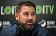 20 August 2025; Linfield manager David Healy during a Linfield media conference at Tolka Park in Dublin. Photo by Sam Barnes/Sportsfile