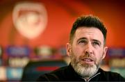 20 August 2025; Manager Stephen Bradley during a Shamrock Rovers media conference at Estadio de São Miguel in Ponta Delgada, Portugal. Photo by Ben McShane/Sportsfile