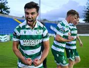 21 August 2025; Danny Mandroiu of Shamrock Rovers celebrates after scoring his side's second goal during the UEFA Conference League Play-off Round first leg match between CD Santa Clara and Shamrock Rovers FC at the Estadio de São Miguel in Ponta Delgada, Portugal. Photo by Ben McShane/Sportsfile