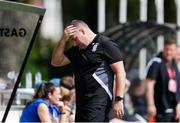 27 August 2025; Athlone Town manager Colin Fortune reacts during the UEFA Women's Champions League Second Qualifying Round semi-final match between Breidablik and Athlone Town at Sportpark Schreurserve in Enschede, Netherlands. Photo by Rico Brouwer/Sportsfile