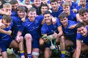 27 August 2025; Leinster captain Michael Smyth with the cup after his side's victory in the PwC U-18 Boys Schools Interprovincial Series match between Leinster and Ulster at Energia Park in Dublin. Photo by Piaras Ó Mídheach/Sportsfile