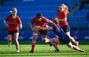30 August 2025; Sally Kelly of Munster in action against Rosie Searle of Leinster during the Vodafone Women’s Interprovincial Championship final match between Leinster and Munster at Energia Park in Dublin. Photo by Tyler Miller/Sportsfile