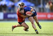 30 August 2025; Maggie Boylan of Leinster in action against Aoife Corey of Munster during the Vodafone Women’s Interprovincial Championship final match between Leinster and Munster at Energia Park in Dublin. Photo by Shauna Clinton/Sportsfile