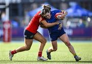 30 August 2025; Maggie Boylan of Leinster in action against Aoife Corey of Munster during the Vodafone Women’s Interprovincial Championship final match between Leinster and Munster at Energia Park in Dublin. Photo by Shauna Clinton/Sportsfile