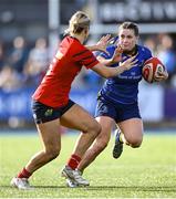 30 August 2025; Maggie Boylan of Leinster in action against Aoife Corey of Munster during the Vodafone Women’s Interprovincial Championship final match between Leinster and Munster at Energia Park in Dublin. Photo by Shauna Clinton/Sportsfile