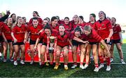 30 August 2025; Maeve Óg O'Leary of Munster, centre, celebrates with team-mates and the cup after the Vodafone Women’s Interprovincial Championship final match between Leinster and Munster at Energia Park in Dublin. Photo by Tyler Miller/Sportsfile Photo by Tyler Miller/Sportsfile