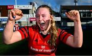 30 August 2025; Lily Morris of Munster celebrates after the Vodafone Women’s Interprovincial Championship final match between Leinster and Munster at Energia Park in Dublin. Photo by Tyler Miller/Sportsfile