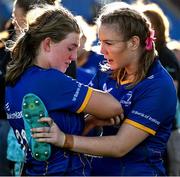 30 August 2025; Katelynn Doran of Leinster, right, and team-mate Heidi Lyons after their side's defeat in the Vodafone Women’s Interprovincial Championship final match between Leinster and Munster at Energia Park in Dublin. Photo by Shauna Clinton/Sportsfile