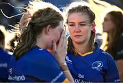 30 August 2025; Katelynn Doran of Leinster, right, and team-mate Heidi Lyons after their side's defeat in the Vodafone Women’s Interprovincial Championship final match between Leinster and Munster at Energia Park in Dublin. Photo by Shauna Clinton/Sportsfile