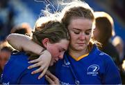 30 August 2025; Katelynn Doran of Leinster, right, and team-mate Heidi Lyons after their side's defeat in the Vodafone Women’s Interprovincial Championship final match between Leinster and Munster at Energia Park in Dublin. Photo by Shauna Clinton/Sportsfile