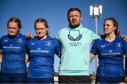 30 August 2025; Leinster head coach Ben Martin speaks with players after their side's defeat in the Vodafone Women’s Interprovincial Championship final match between Leinster and Munster at Energia Park in Dublin. Photo by Shauna Clinton/Sportsfile