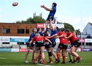 30 August 2025; Molly Boyne of Leinster takes possession in a lineout during the Vodafone Women’s Interprovincial Championship final match between Leinster and Munster at Energia Park in Dublin. Photo by Shauna Clinton/Sportsfile
