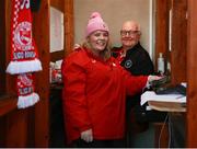 30 August 2025; Match night volunteers Marie Morrison and Tony Quinn before the SSE Airtricity Men's Premier Division match between Sligo Rovers and Bohemians at The Showgrounds in Sligo. Photo by Thomas Flinkow/Sportsfile