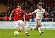 30 August 2025; Will Fitzgerald of Sligo Rovers in action against Niall Morahan of Bohemians during the SSE Airtricity Men's Premier Division match between Sligo Rovers and Bohemians at The Showgrounds in Sligo. Photo by Thomas Flinkow/Sportsfile