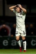 30 August 2025; Dayle Rooney of Bohemians reacts to a missed opportunity on goal during the SSE Airtricity Men's Premier Division match between Sligo Rovers and Bohemians at The Showgrounds in Sligo. Photo by Thomas Flinkow/Sportsfile