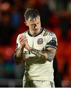 30 August 2025; Rob Cornwall of Bohemians applauds the supporters after the drawn SSE Airtricity Men's Premier Division match between Sligo Rovers and Bohemians at The Showgrounds in Sligo. Photo by Thomas Flinkow/Sportsfile