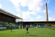 31 August 2025; Sam Monaghan of Ireland warms up before the Women's Rugby World Cup 2025 Pool C match between Ireland and Spain at Franklin's Gardens in Northampton, England. Photo by Harry Murphy/Sportsfile