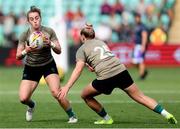 31 August 2025; Ireland players Molly Scuffil-McCabe, left, warms up before the Women's Rugby World Cup 2025 Pool C match between Ireland and Spain at Franklin's Gardens in Northampton, England. Photo by Harry Murphy/Sportsfile