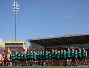 31 August 2025; The Ireland team before the Women's Rugby World Cup 2025 Pool C match between Ireland and Spain at Franklin's Gardens in Northampton, England. Photo by Harry Murphy/Sportsfile